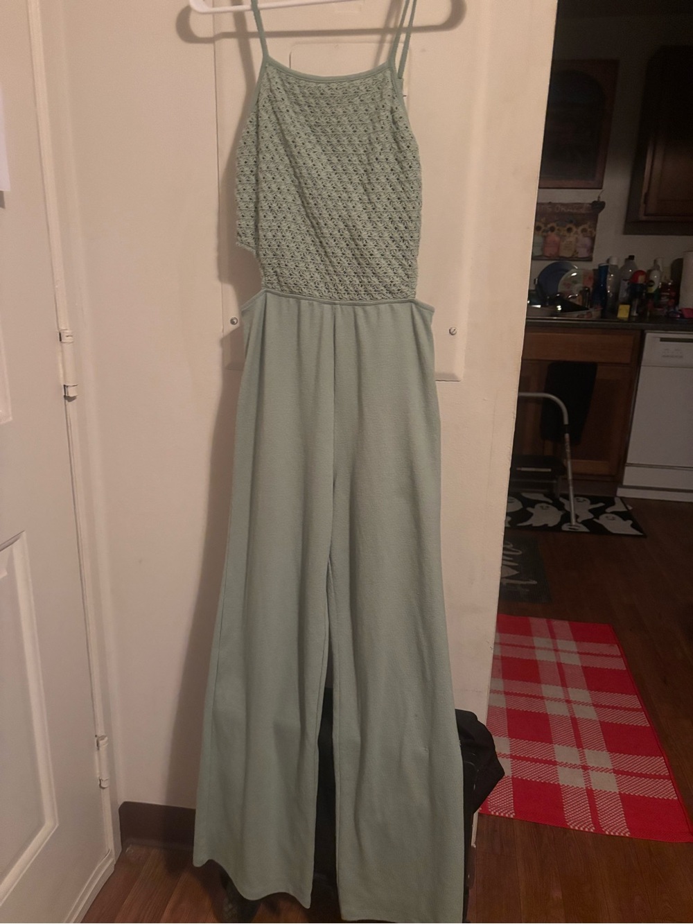 Mayoral Sage Green Crochet Bodice Wide-Leg Jumpsuit